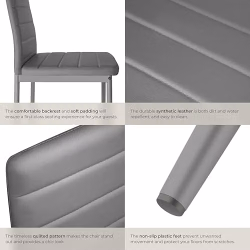tectake Set of 8 Modern Dining Chairs in Grey Synthetic Leather with Metal Legs – 5