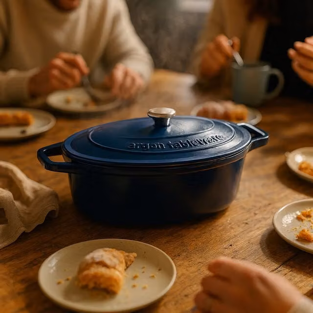 Argon Tableware Pack of 2 Oval Cast Iron Casserole Dishes, Midnight Blue, 4.68L