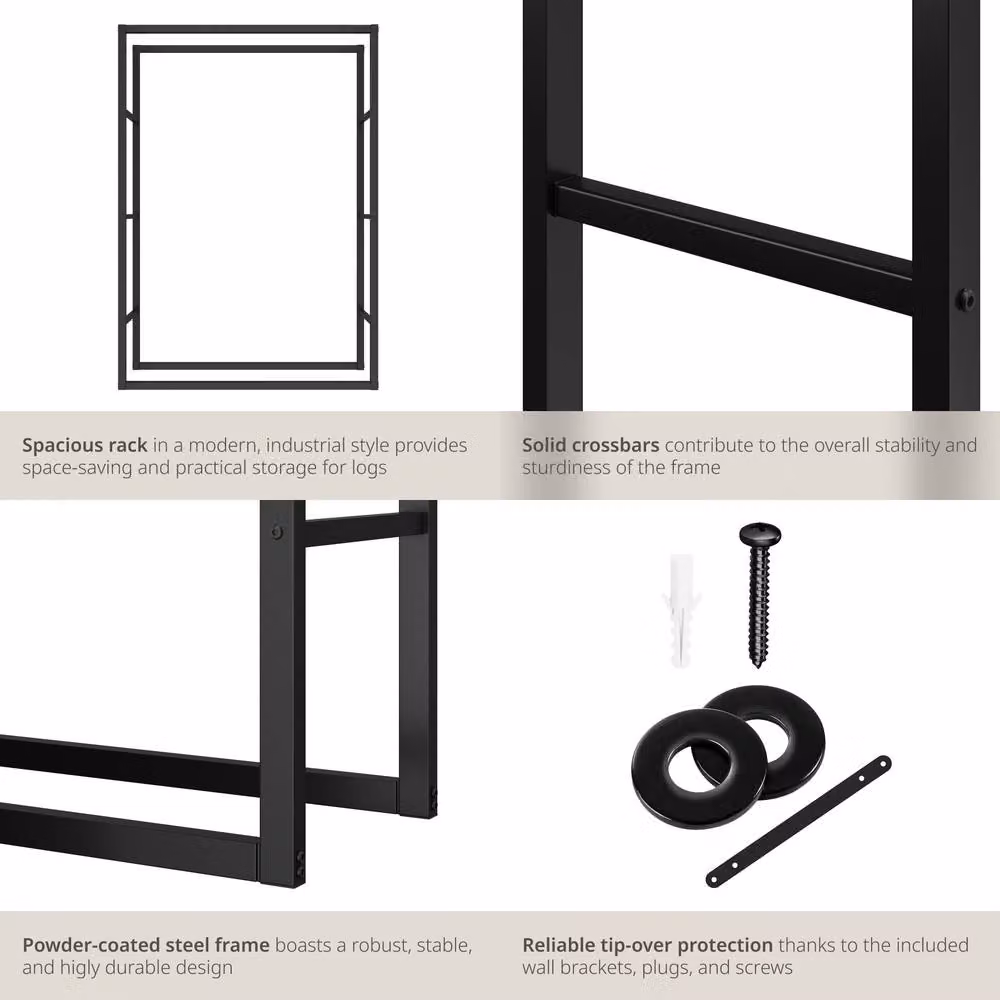 tectake Tuby Log Holder in Matt Black Metal – 5