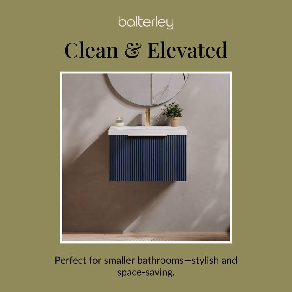 Balterley Fluted Front Wall Hung 1 Drawer Vanity Basin Unit, Satin Grey, Width: 60 cm – 3