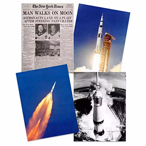 Wee Blue Coo Apollo 11 Moon Landing Saturn V Rocket Wall Art Print Poster Pack of 8, Multicolour – 2