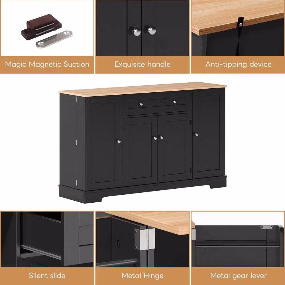 BTM Multifunctional Modern Kitchen Sideboard in Matt Black with Soft Close Drawers and Shelves – 3