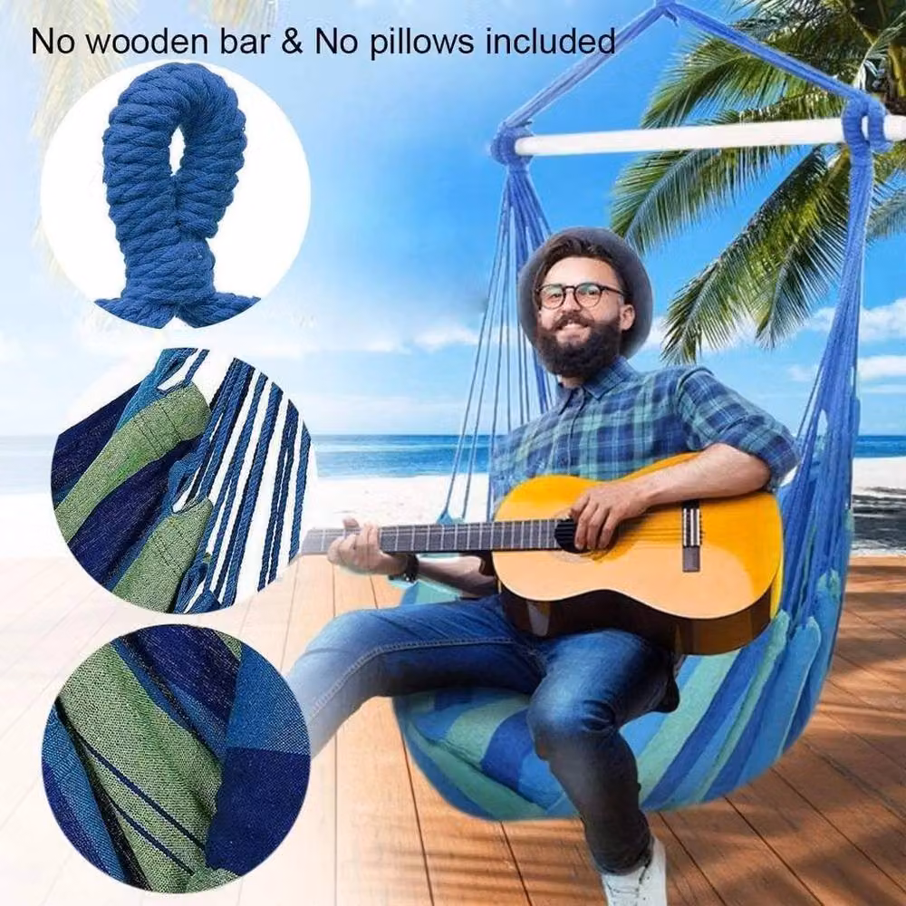 NESTLUNE Blue Striped Outdoor Hanging Egg Swing Chair with Cushions, W: 100 cm, D: 15 cm – 5
