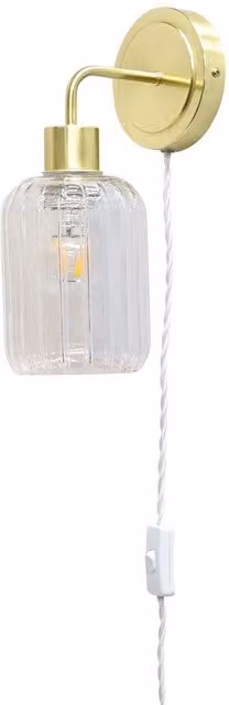 First Choice Lighting Toby Plug-in Wall Light in Gold/Brass with Transparent Glass Shade