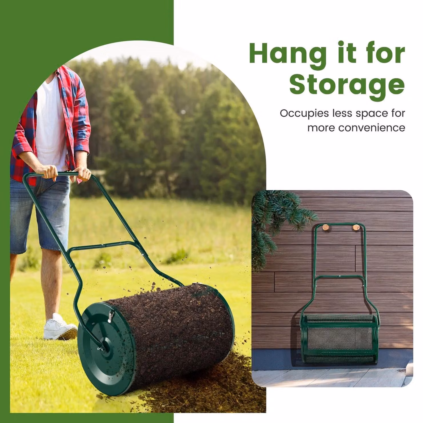 Costway 27 Inch Compost and Peat Moss Spreader with Upgraded U-Shaped Handle in Green – 4
