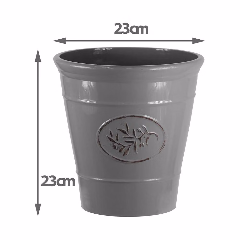 Simpa Country Style Gloss Plastic Planter Set of 2 in Grey, Large – 3