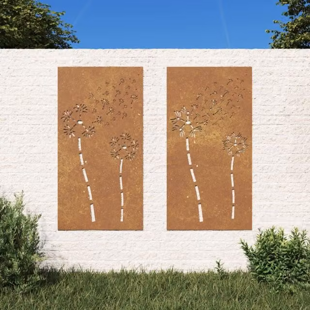 Berkfield Home Garden Brown Corten Steel Floral Wall Decorations, 2 Piece, H 105 cm x W 55 cm – 1