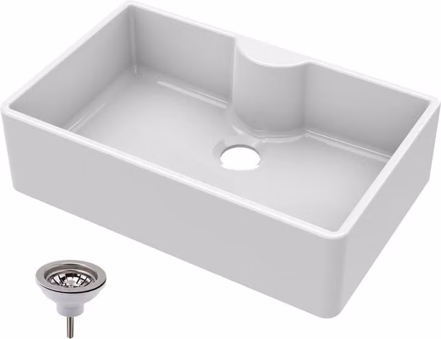 Balterley White Ceramic Fireclay Butler Sink with Tap Ledge and Waste, W: 79.5 cm, D: 50 cm, H: 22 cm