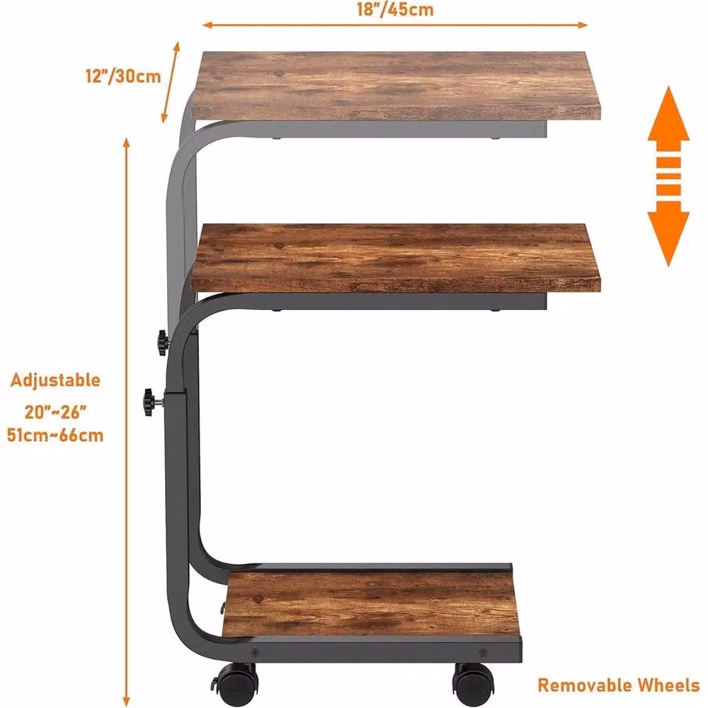FORGEVIO Height Adjustable Industrial Side Table with Castors in Brown – 2