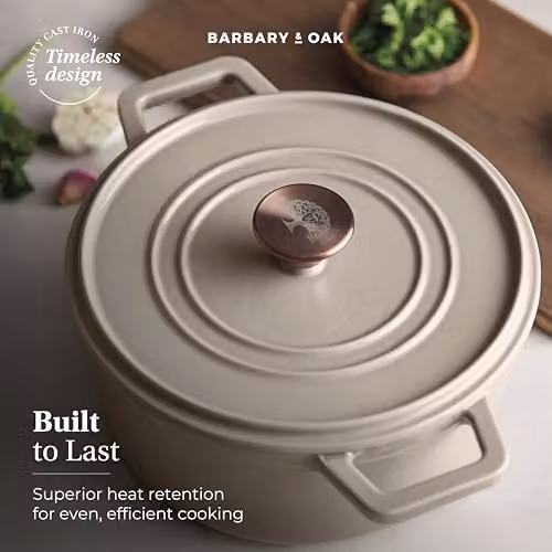 Barbary & Oak Nattura 20cm Round Enamelled Cast Iron Casserole Pot, 2.2L, Cashmere Beige – 8