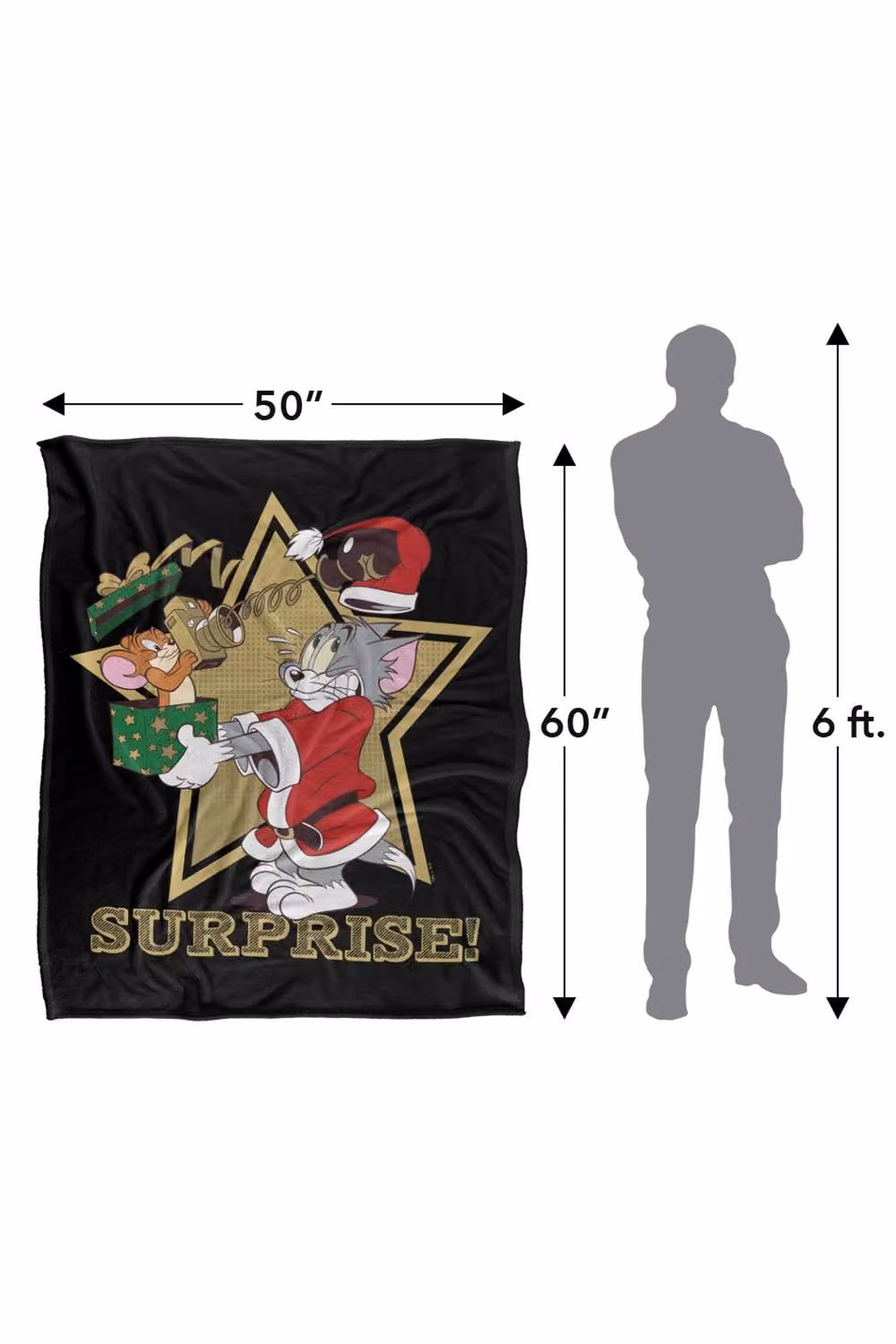 Warner Bros. Tom & Jerry Christmas Surprise Super Soft Fluffy Polyester Throw Blanket, Multicolour, Large – 3