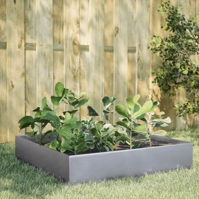 Berkfield Home Garden Galvanised Steel Raised Bed in Silver, W/D/H: 100 x 100 x 33.5 cm – 1