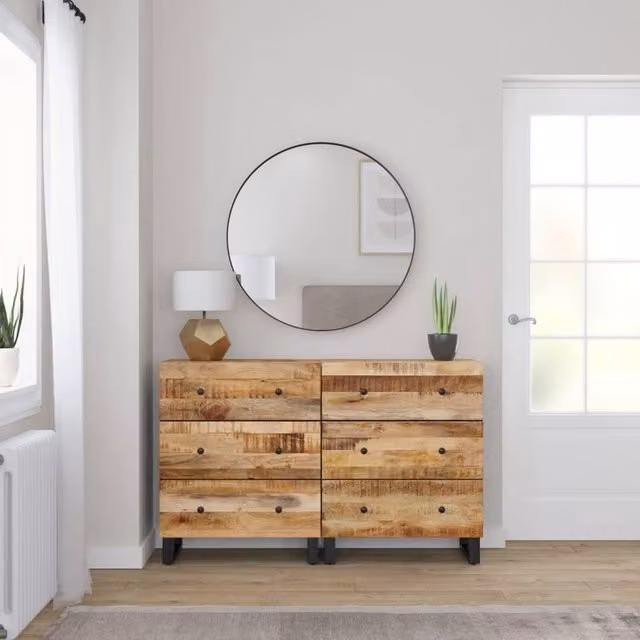 Berkfield Home Set of 2 Rustic Brown Rough Mango Wood Sideboards, W/D/H: 60 x 33 x 75 cm – 1