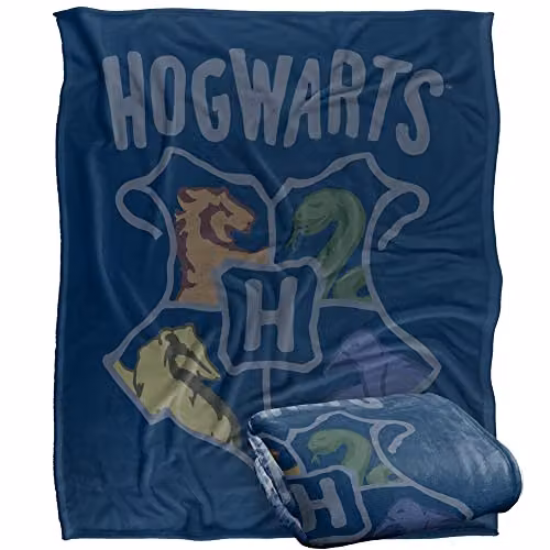 Warner Brothers Harry Potter Hogwarts School Fluffy Microfibre Fleece Blanket, W/D/H: 152 x 127 cm, Multicolour and White