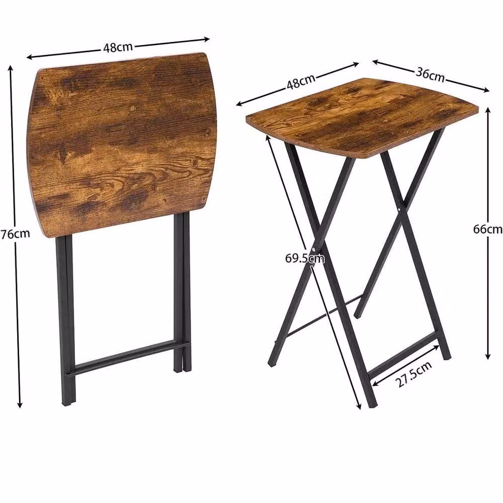 FLAVORA Brown Folding TV Snack Tray Side Bedside Table, W: 48 cm, D: 36 cm, H: 66 cm – 2