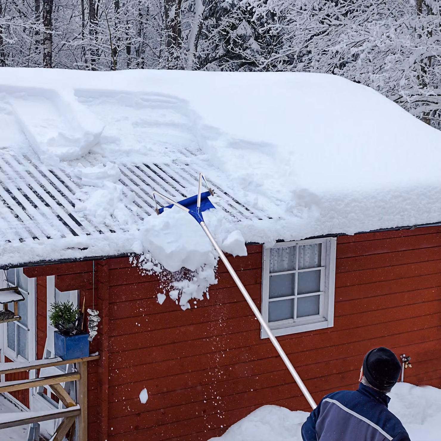 Costway Extendable Blue Aluminium Snow Shovel Roof Rake with Handle – 5