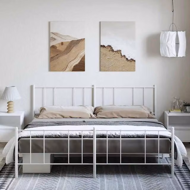 Berkfield Home Metal Bed Frame with Headboard and Footboard in White, W/D/H: 193 x 198 x 90 cm – 1