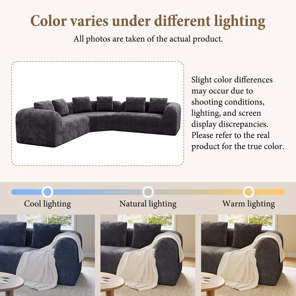 Dprodo Modular L-Shaped Chenille Corner Sofa in Grey, 3-Piece Set – 6