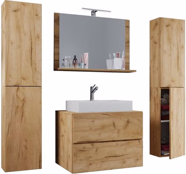 VCM Lendas XL 5-piece bathroom vanity set in Light Oak