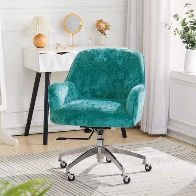 Livingandhome Modern Velvet Upholstered Swivel Task Chair with Castors in Light Green