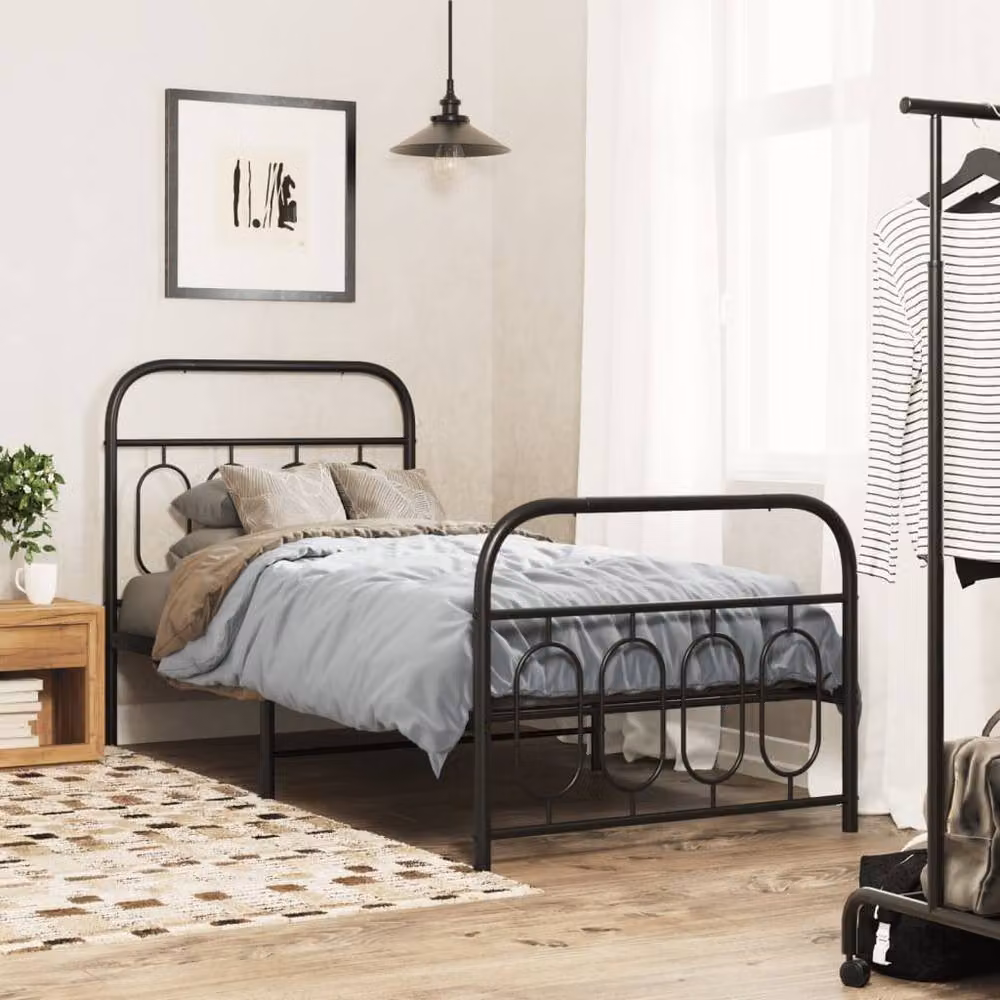 Berkfield Home Metal Bed Frame with Footboard, Black, W/D/H: 80 x 200 cm – 2