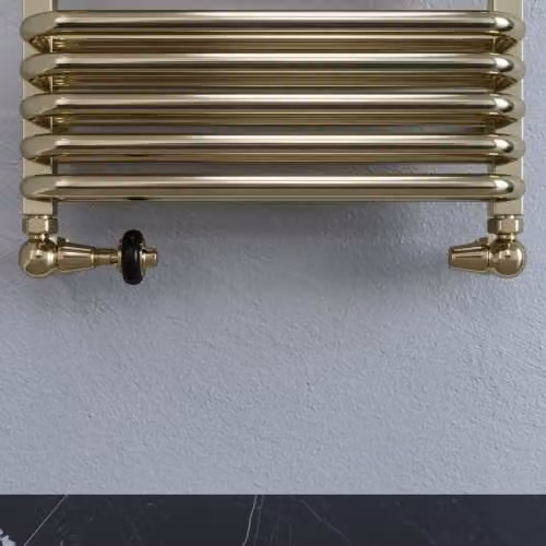 UK Radiators Traditional Thermostatic Radiator Valve and Lockshield Set with Signature Wooden Head in Polished Brass – 1