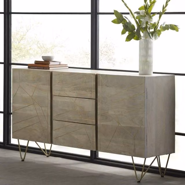 IH Design Deiondre Large Sideboard with Doors and Drawers in Light Mango and Brown – 1