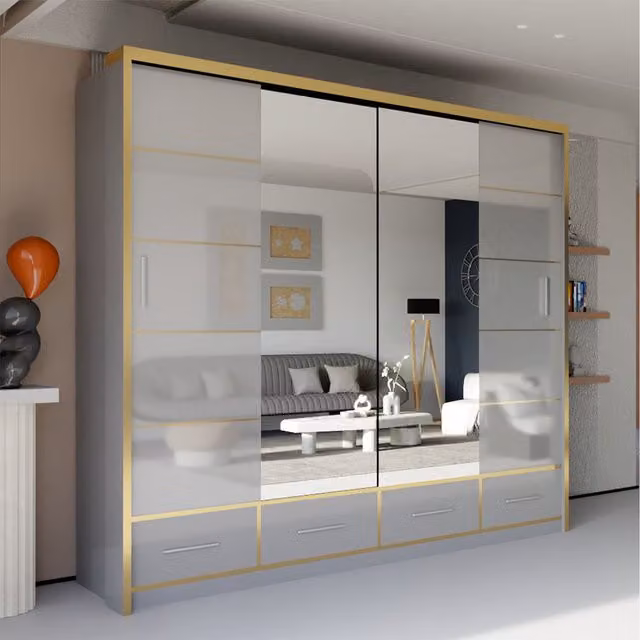 Sliding Wardrobes 4 u Heaven Grey High Gloss Mirror Sliding Door Wardrobes W: 203 cm