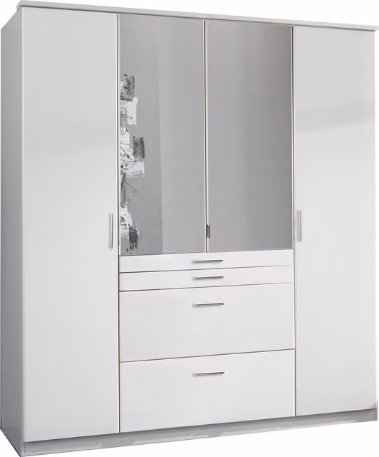 Aachen Modern 4 Door and 4 Drawer Wardrobe with 2 Mirrors in Matt Alpine White