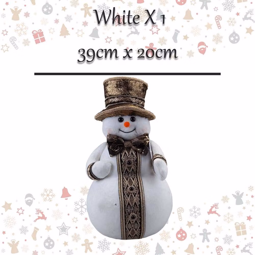 VFM e-Store Christmas Snowman Decoration in White and Gold, H 39 cm x W 20 cm – 2