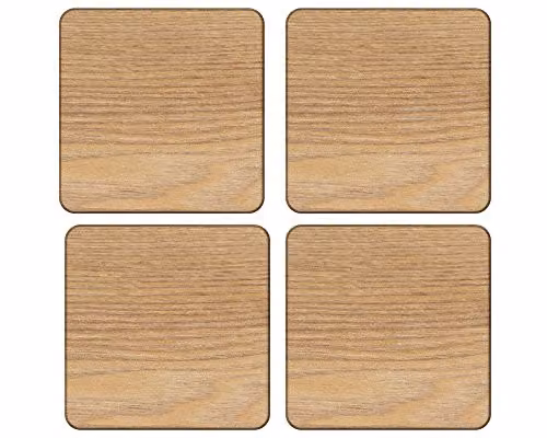Creative Tops Set of 4 Brown Oak Veneer and Cork Square Coasters, W/D: 10.5 x 10.5 cm