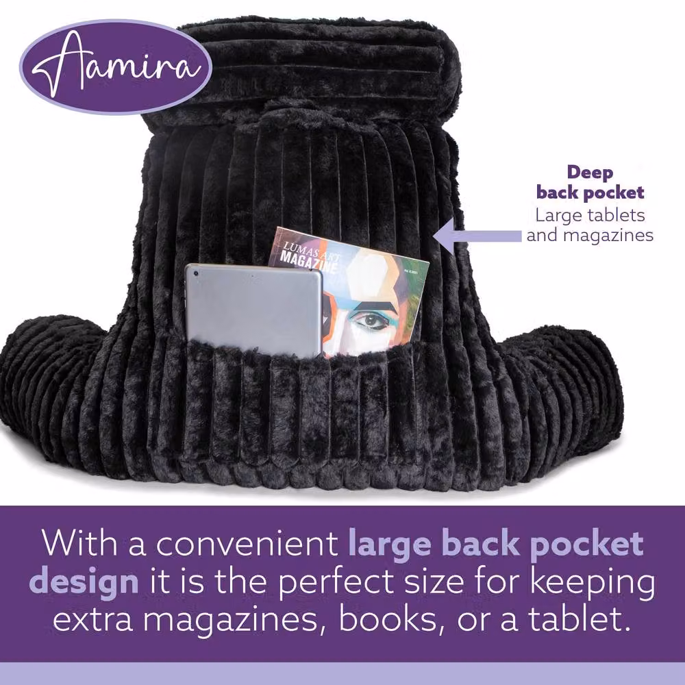 Aamira Black Faux Fur Ribbed Memory Foam Reading Pillow and Wedge Support Cushion – 6