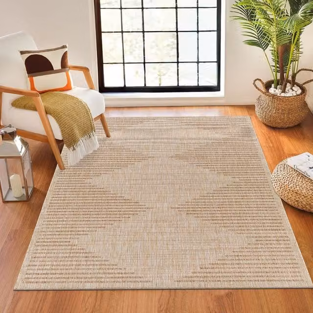 Livabliss Tuareg-Global Beige, Ivory and Blue Graphic Indoor and Outdoor Rug in Tan, W: 200 cm, L: 275 cm – 1