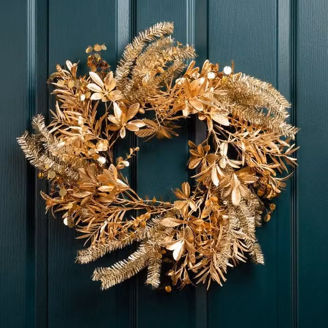 Scottish Everlastings Ltd Gold and Silver Christmas Floral Wreath, Diameter: 50 cm