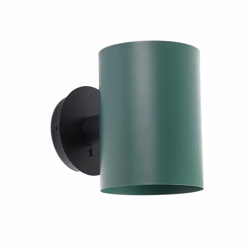 Faro Barcelona Guadalupe Modern Wall Lamp in Black with Green Cylinder Shade