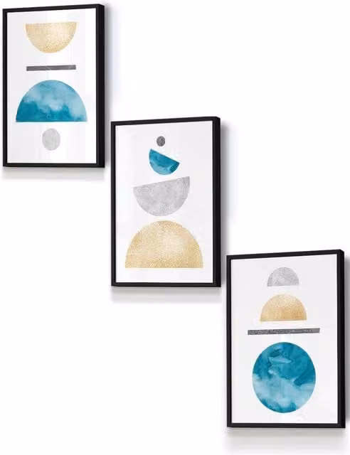 ARTZE Mid Century Abstract Geometric Framed Wall Art in Yellow, Blue, Grey and Black, W: 33 cm, H: 45 cm, D: 0.2 cm