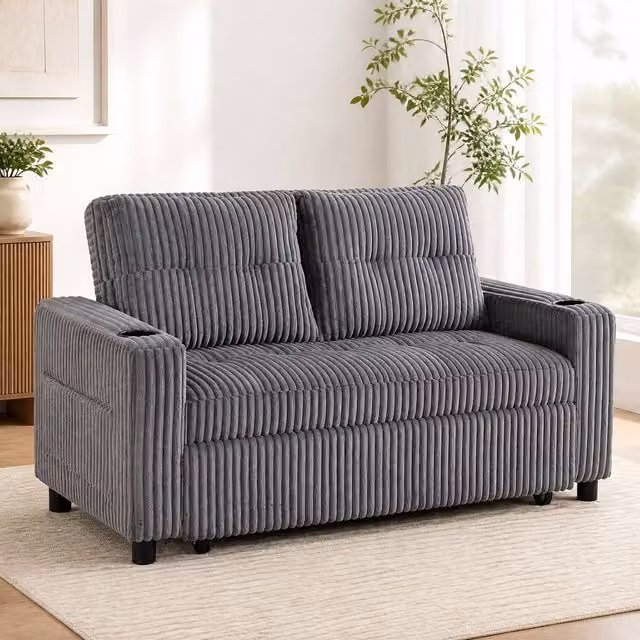STILVORA 2 Seater Click-Clack Sofa Bed with Cup Holders in Grey