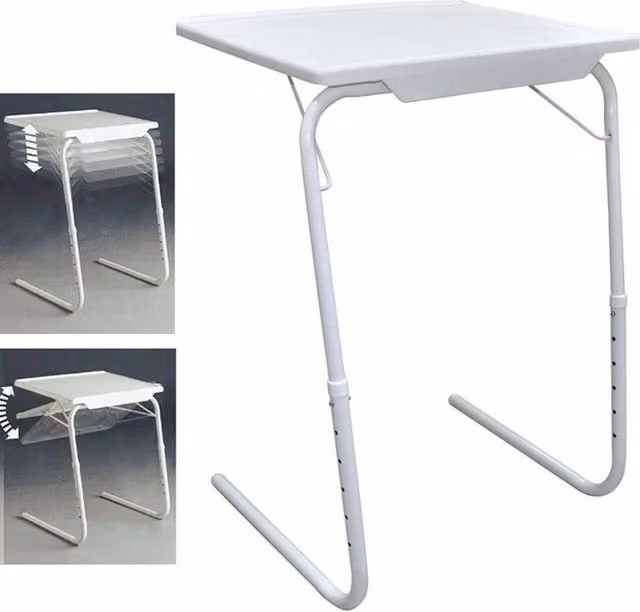 EONLION White Folding Portable TV Dinner Desk and Serving Tray with Height-Adjustable and Tilting Top, Width: 100 cm