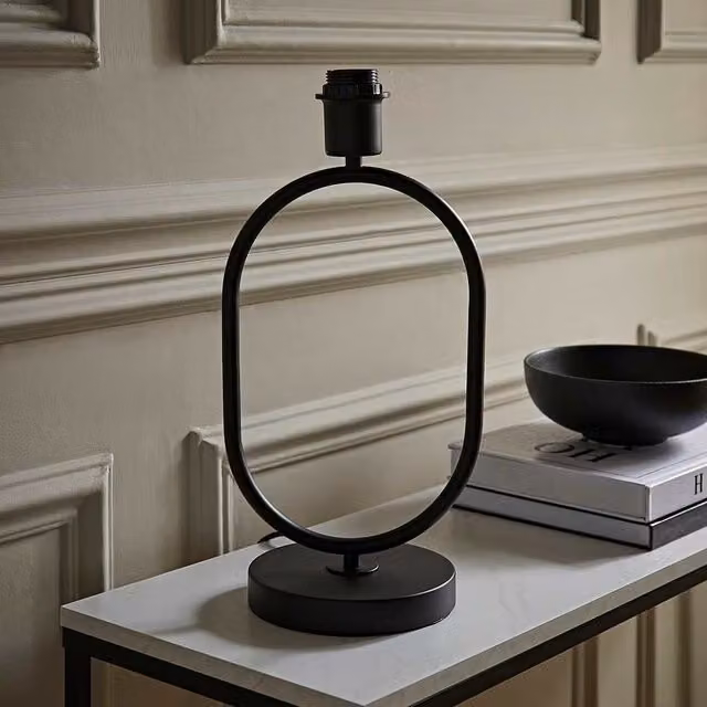 ValueLights Antonia Art Deco Metal Oval Stem Table Lamp Base in Black