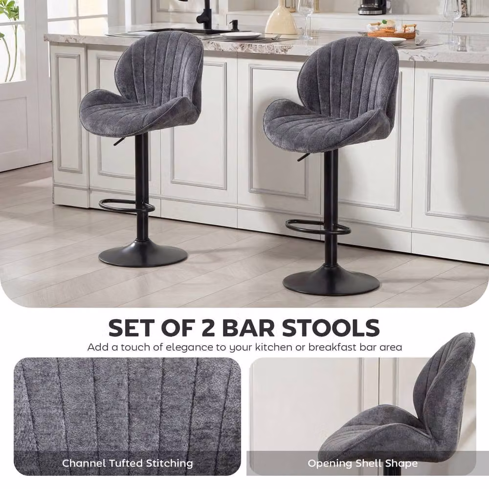 STILVORA Set of 2 Grey Swivel Bar Stools with Adjustable Height – 5