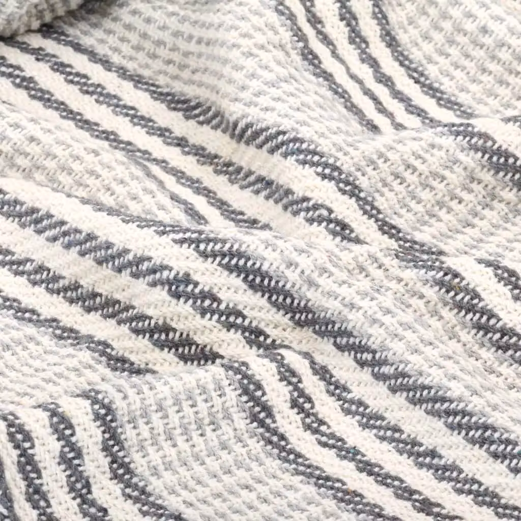Berkfield Home Striped Cotton Throw with Fringes, Grey & White, W: 125 cm, D: 150 cm – 2