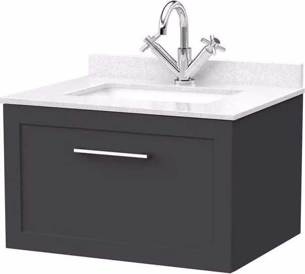 Balterley Stonnall Wall Mounted 1 Drawer Vanity Unit with Marble Top and Basin, Dark Grey, Width: 60 cm