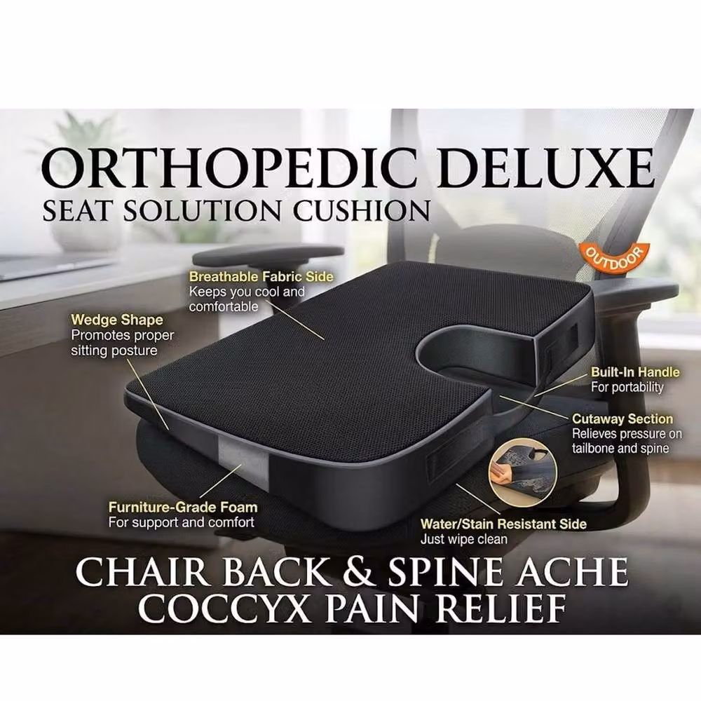 EONLION Deluxe Firm Seat and Back Cushion in Black, W: 120 cm, H: 90 cm – 4