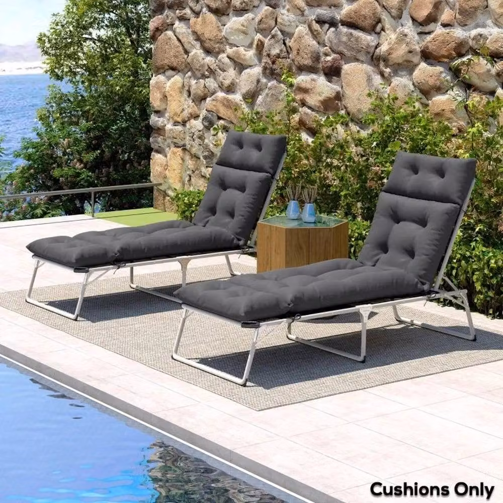 FLAVORA Set of 2 Dark Grey Sun Lounger Cushions with Weatherproof and UV Resistant Foam – 5