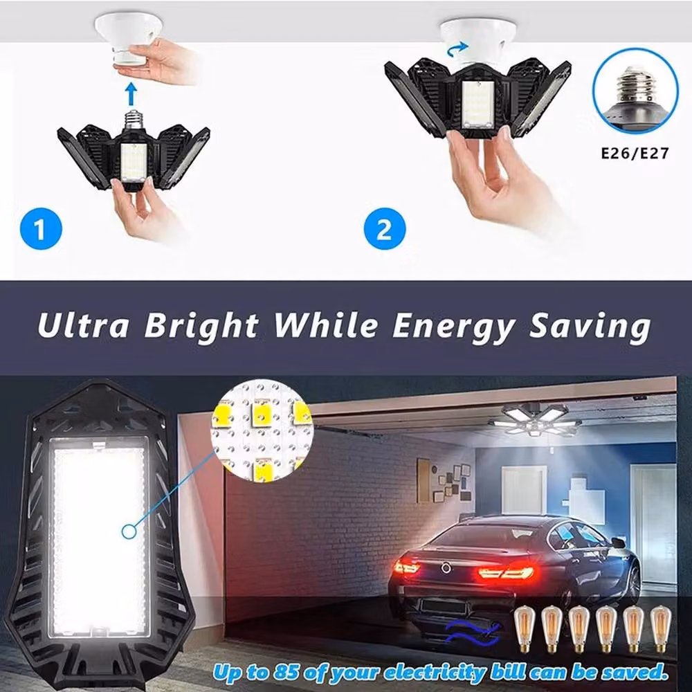 SPETLEK 600W Deformable LED Garage Light, 60,000 LM Adjustable Ceiling Work Light, Black – 3