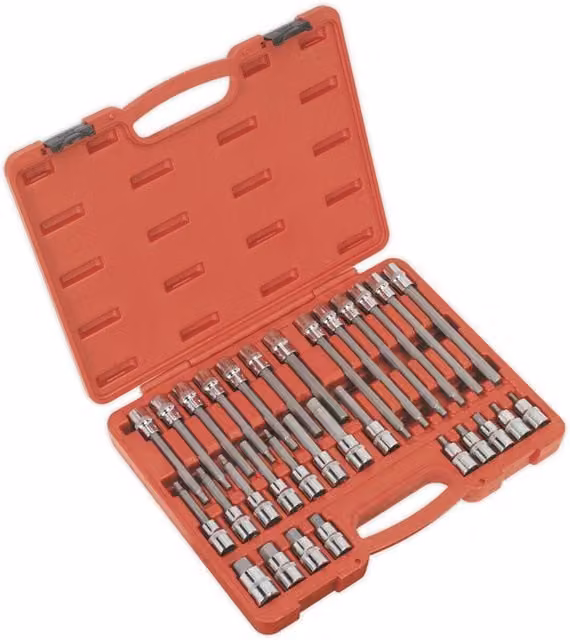 Loops 30pc Short and Long Hex Allen Socket Bit Set with Case, 1/2 inch Square Drive, Chrome Vanadium Steel, Multicolour