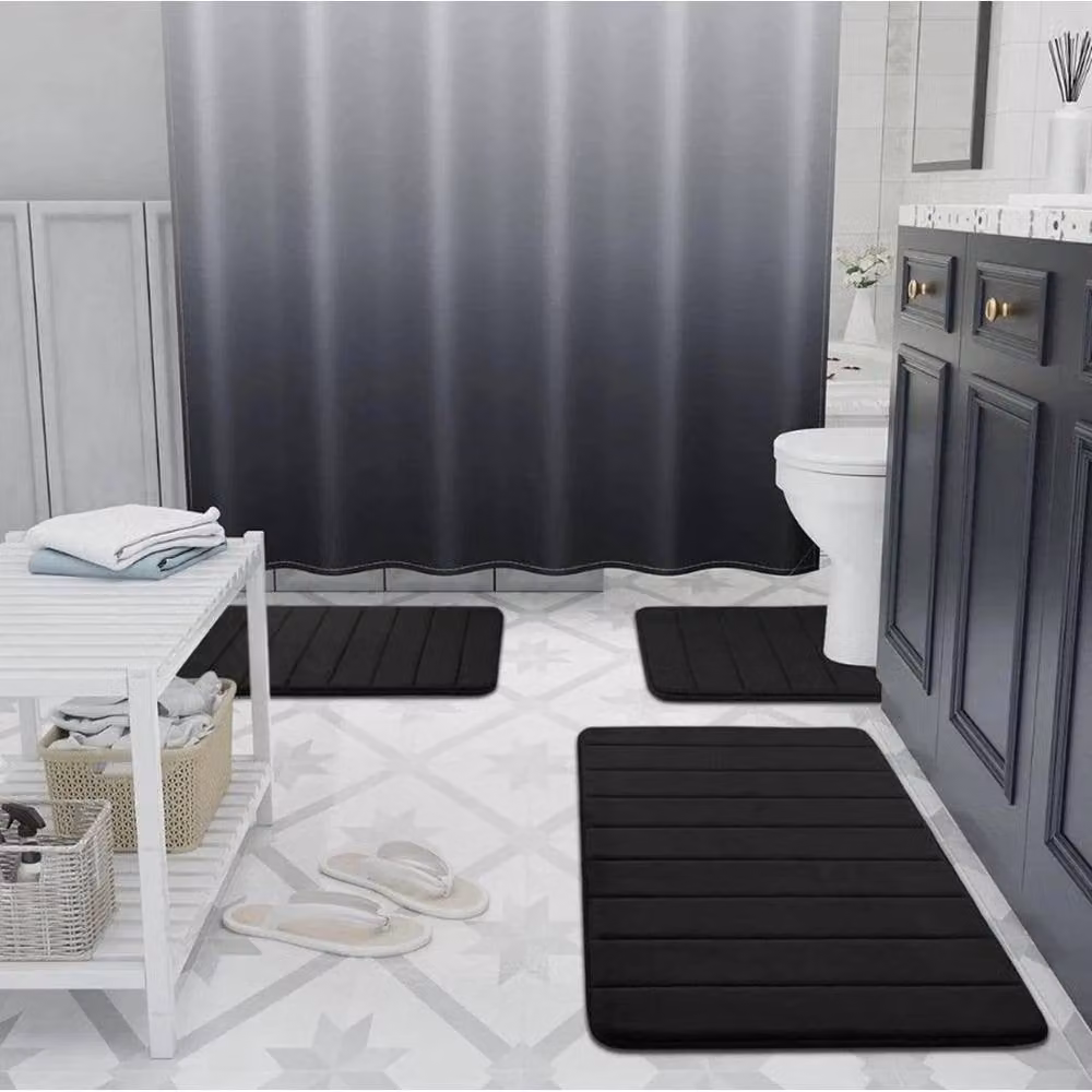 FLAVORA 3-Piece Black Memory Foam Bath Mat and Pedestal Set with Non-Slip Backing, Width: 180 cm x Length: 180 cm – 2