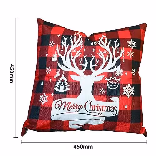 Netagon Red Christmas Themed Square Cushion with Washable Linen Cover and Hollow Fibre Filling, W/D/H: 45 x 45 x 45 cm – 2