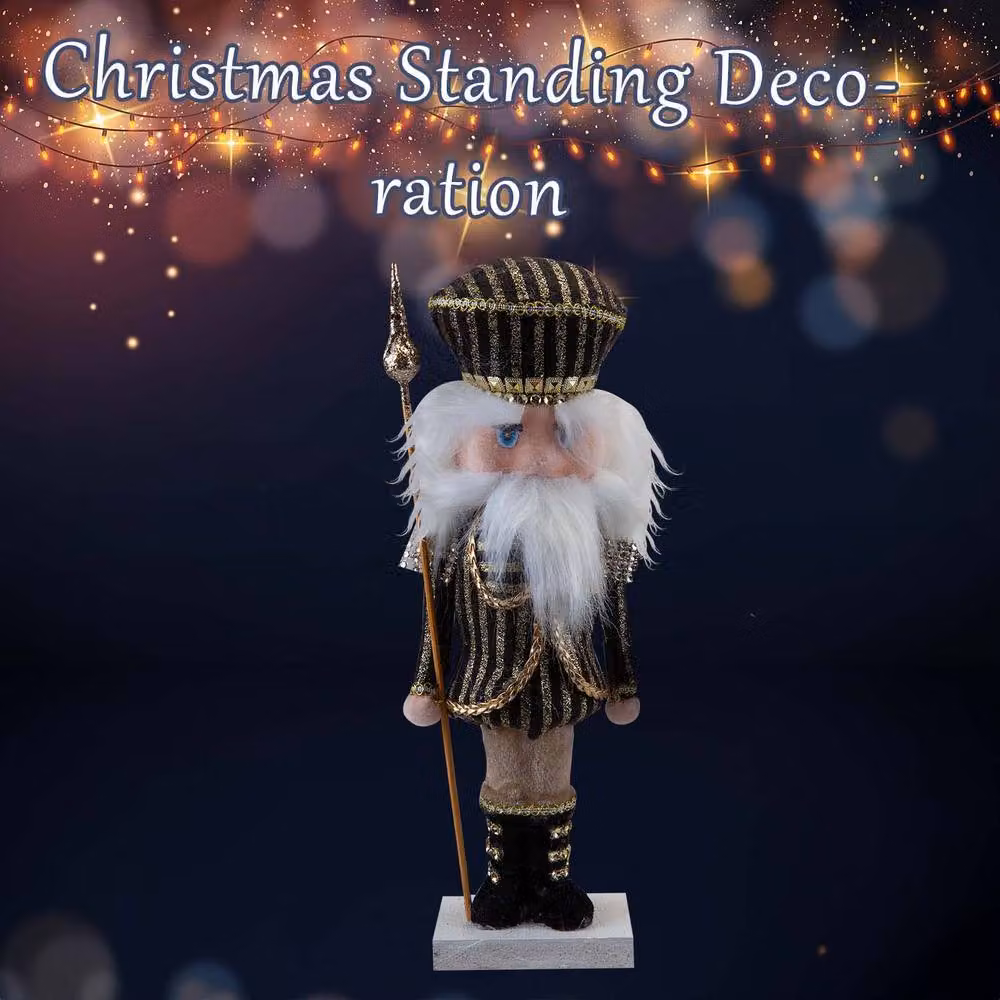 VFM e-Store Black and Gold Striped Christmas Nutcracker Tabletop Decoration H: 32 cm, W: 12 cm, D: 12 cm – 3