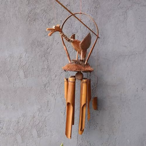 KDMD Bamboo Coconut Dragon Windchime in Brown and Beige – 2